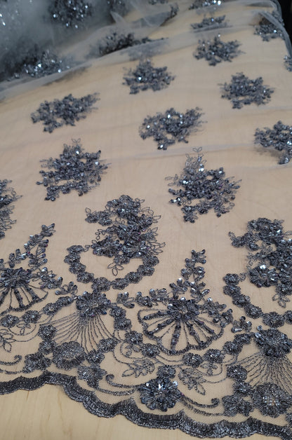 Smoking Gray Beaded Embroidery with Sequins