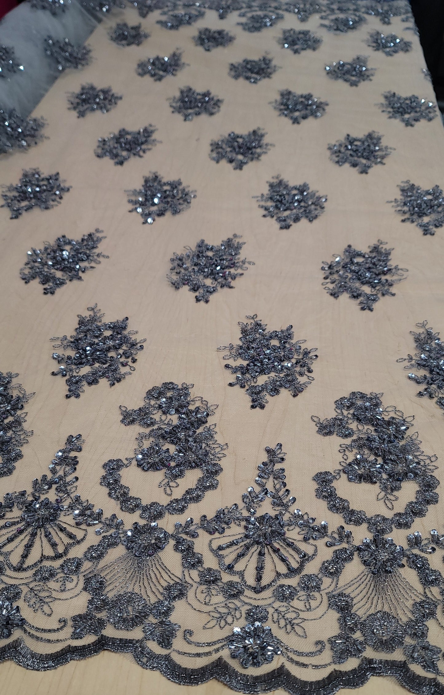 Smoking Gray Beaded Embroidery with Sequins